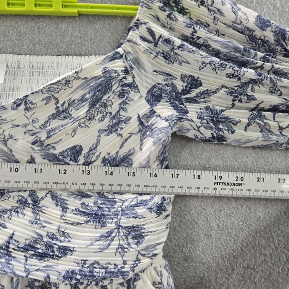 Express Women Blouse L White Floral Ruched Square Neck Pullover - Picture 6 of 8